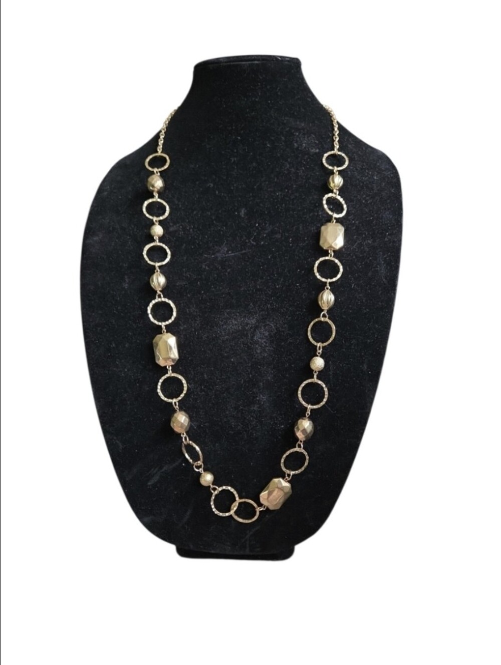 Vintage Long Gold Toned Link Necklace with Faceted Beads 36"
